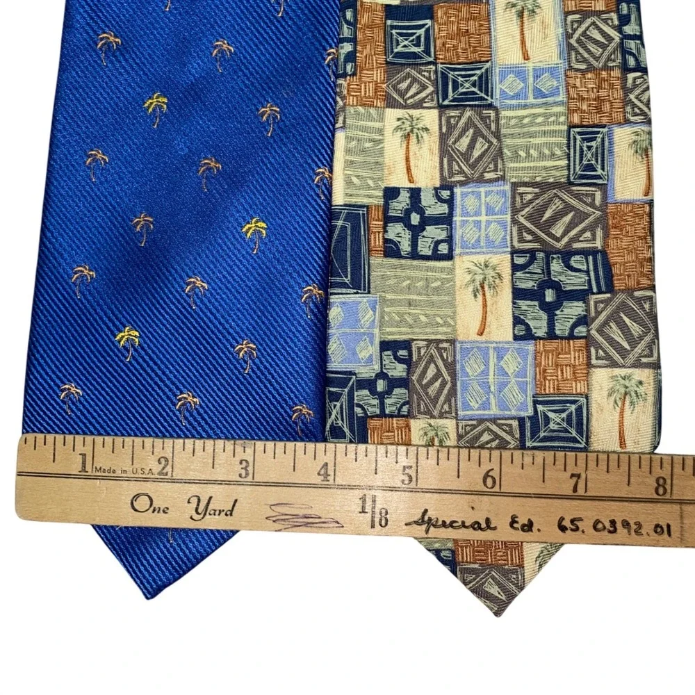 Tango Tommy Bahama Silk Tie Bundle 2pc Blue Palm Tree Patchwork Tropical Vintage